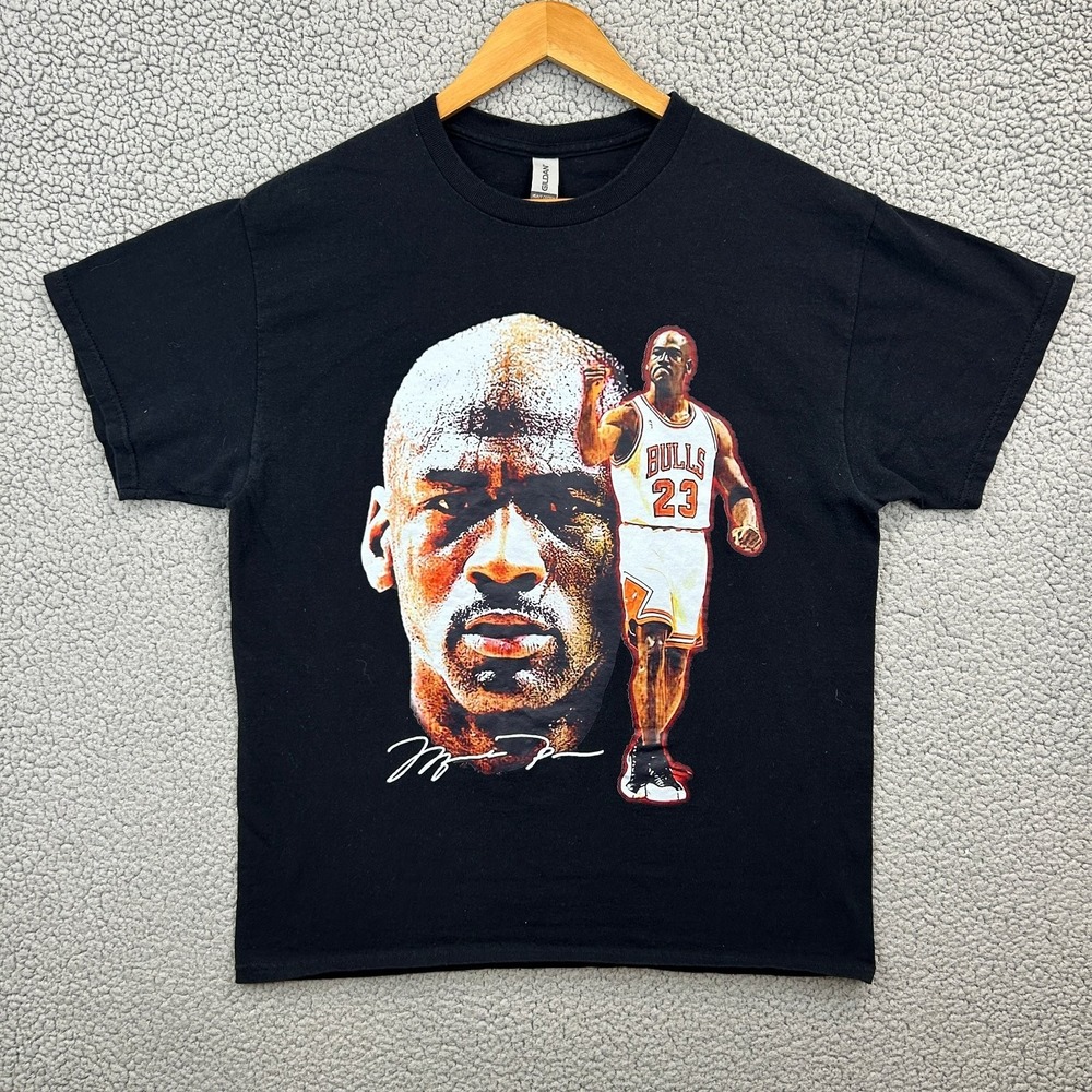 Gildan Michael Jordan T-Shirt‎ Men's L Black Cotton GOAT Bulls Graphic Tee